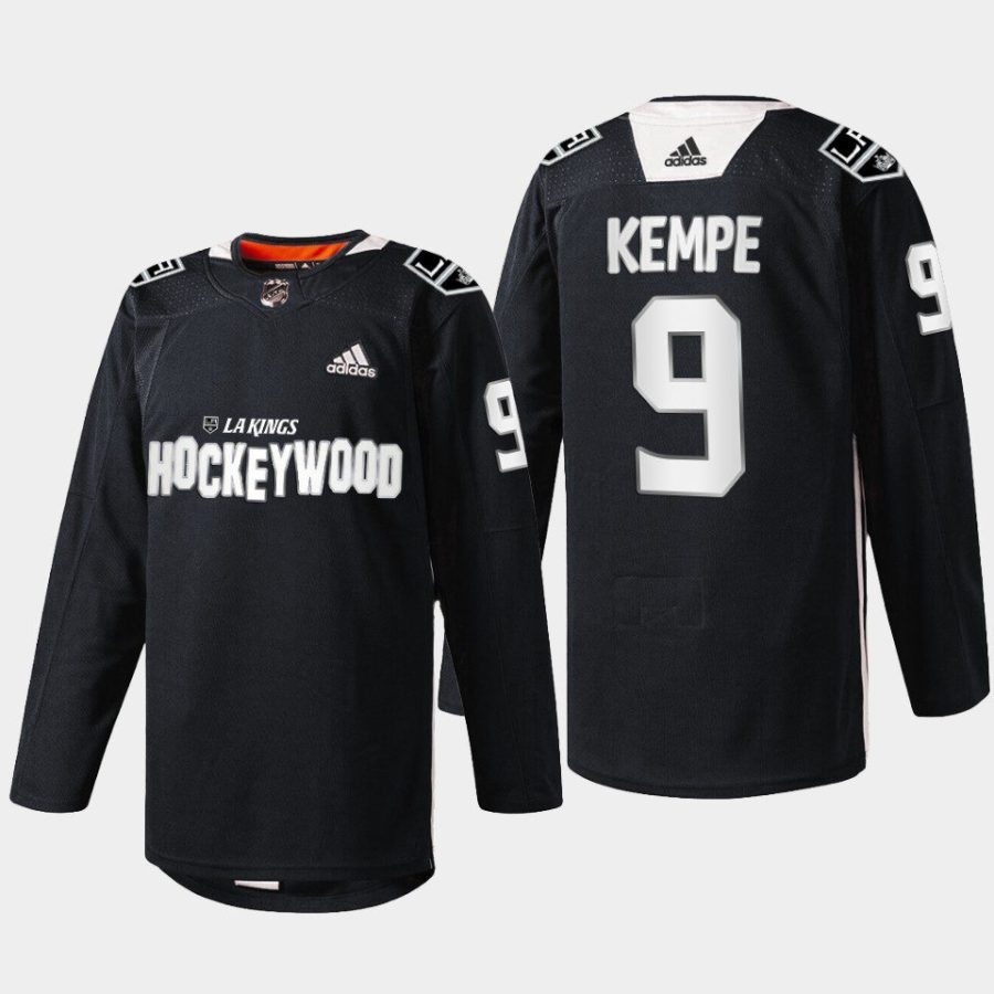 2022 adrian kempe la kings black hockey wood warm up jersey