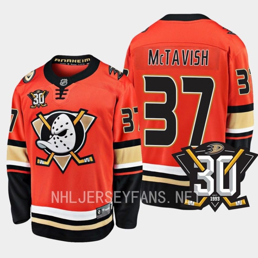 anaheim ducks mason mctavish 30th anniversary 2023 24 home jersey orange