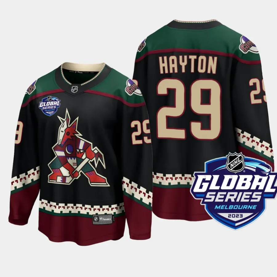 arizona coyotes barrett hayton 2023 global series home jersey black