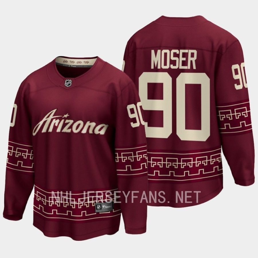 arizona coyotes j.j. moser desert night alternate 2022 23 premier breakaway jersey garnet