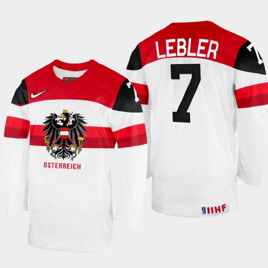 austria hockey brian lebler 2022 iihf world championship home jersey white