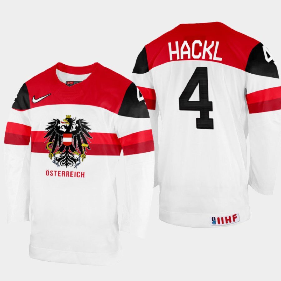 austria hockey dominic hackl 2022 iihf world championship home jersey white