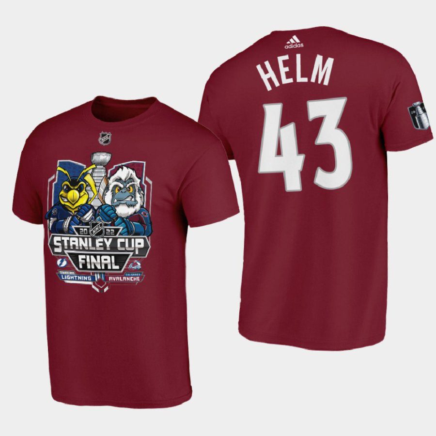 avalanche darren helm burgundy 2022 stanley cup final matchup mascot tee