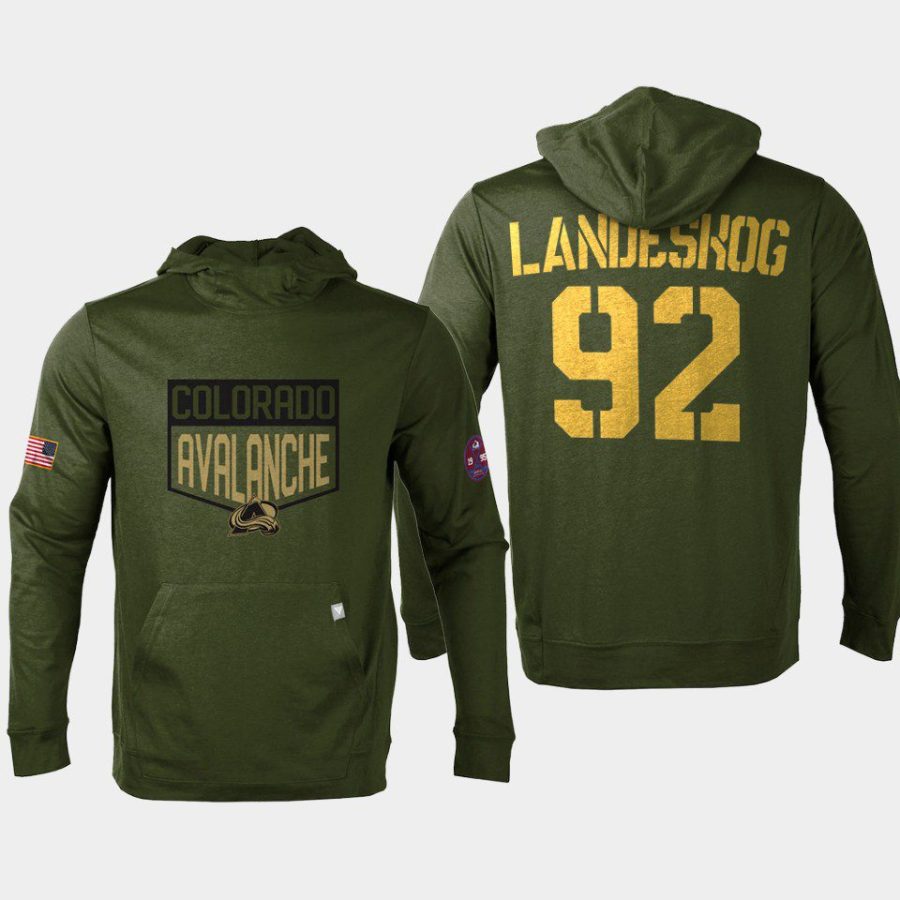 avalanche gabriel landeskog olive 2022 salute to service levelwear hoodie