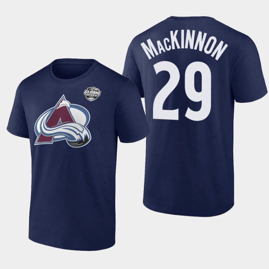 avalanche nathan mackinnon navy 2022 nhl global series t shirt