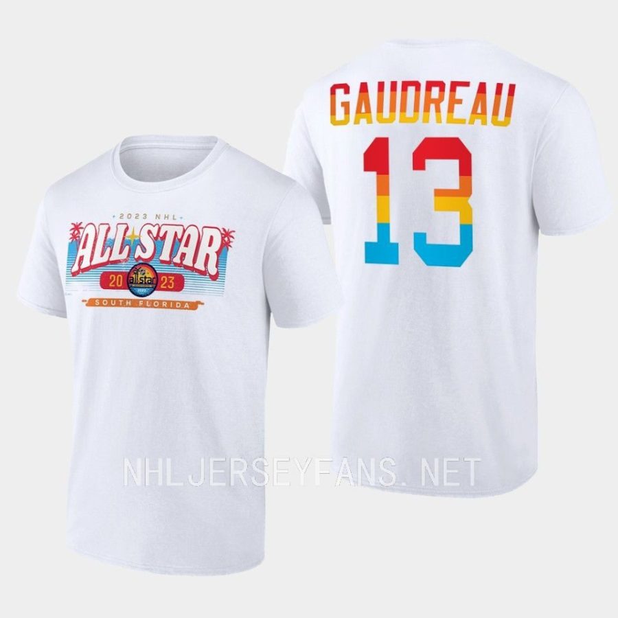 blue jackets johnny gaudreau white good vibes 2023 nhl all star t shirt