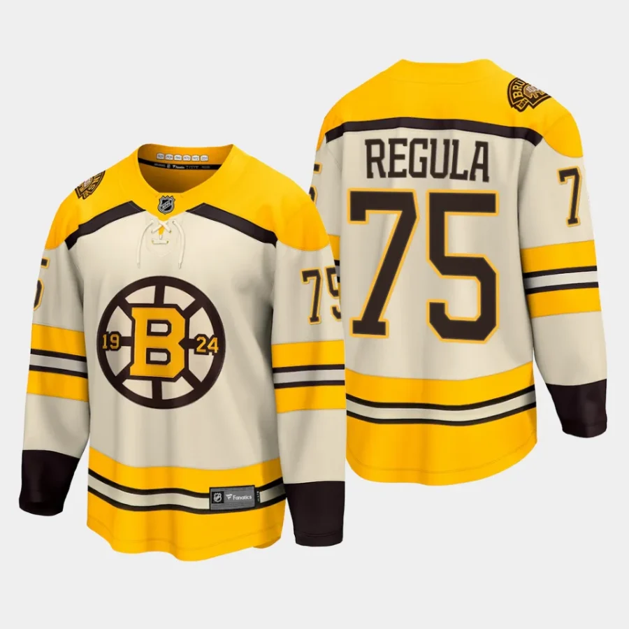 boston bruins alec regula 100th anniversary 2023 24 premier breakaway player jersey cream