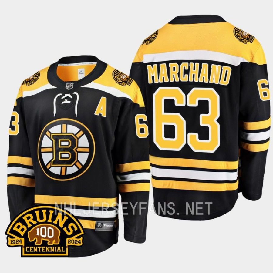 boston bruins brad marchand 100th centennial 2023 24 home jersey black