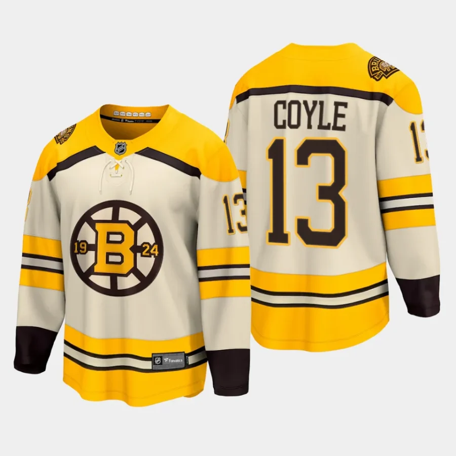 boston bruins charlie coyle 100th anniversary 2023 24 premier breakaway player jersey cream