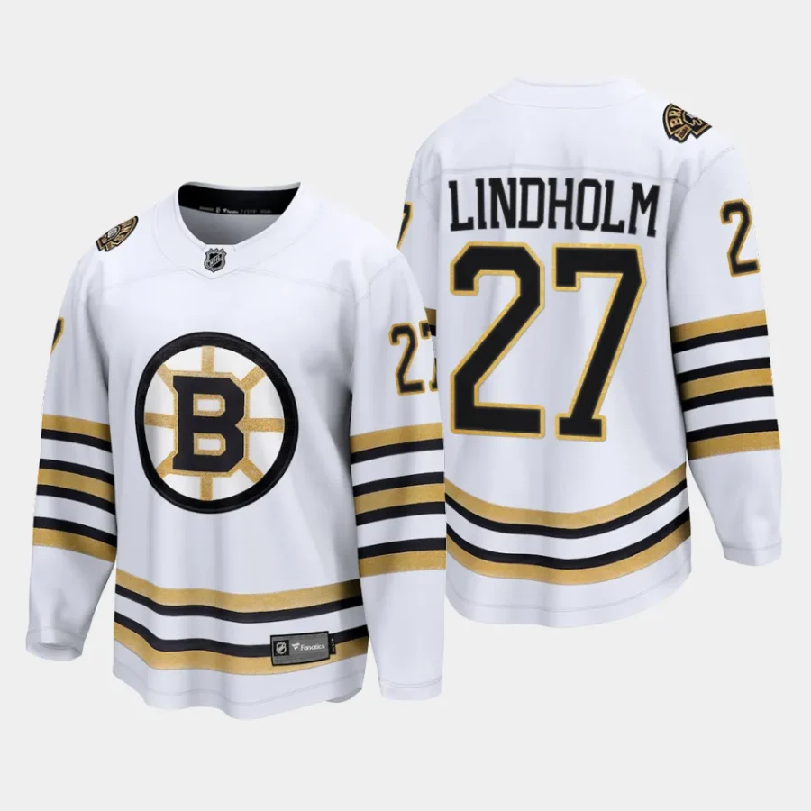 boston bruins hampus lindholm 100th anniversary 2023 24 premier breakaway player jersey white