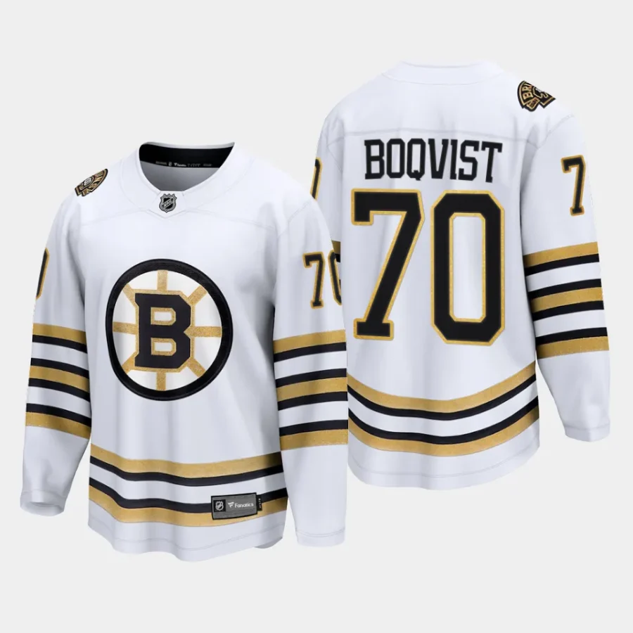 boston bruins jesper boqvist 100th anniversary 2023 24 premier breakaway player jersey white