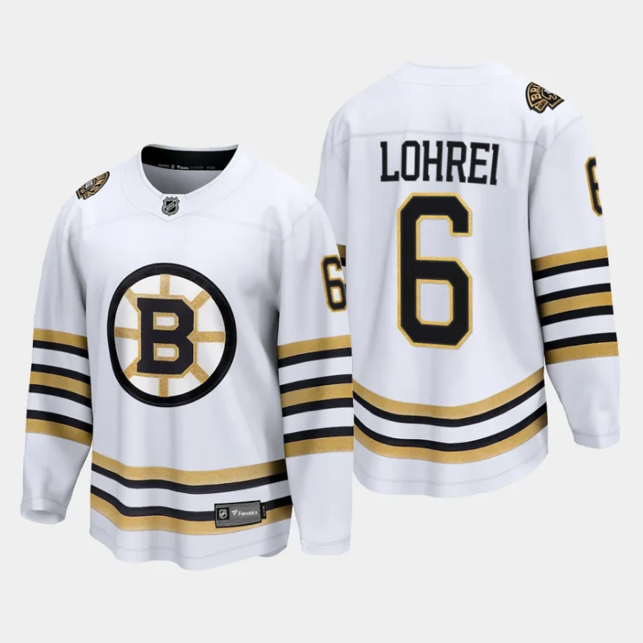 boston bruins mason lohrei 100th anniversary 2023 24 premier breakaway player jersey white