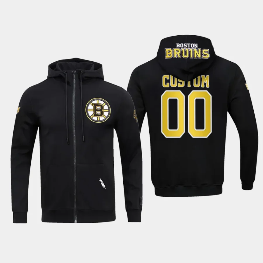 bruins custom black classic chenille full zip jacket hoodie