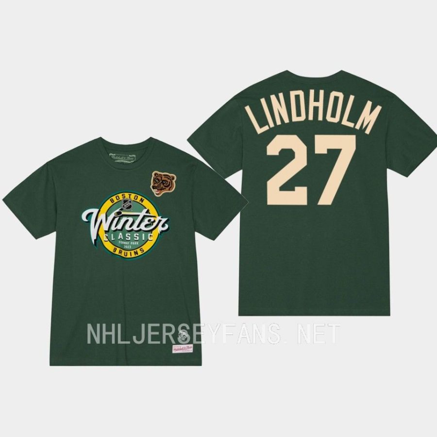 bruins hampus lindholm green lockup tee 2023 winter classic t shirt