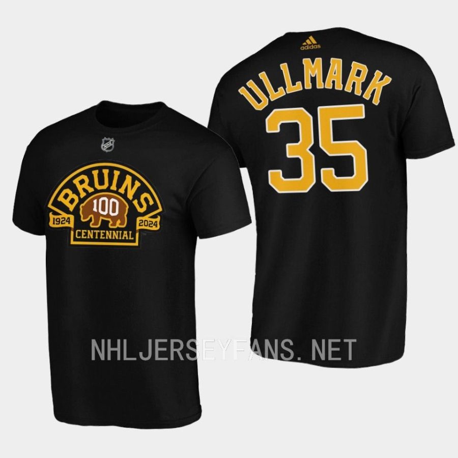 bruins linus ullmark black 100th anniversary t shirt