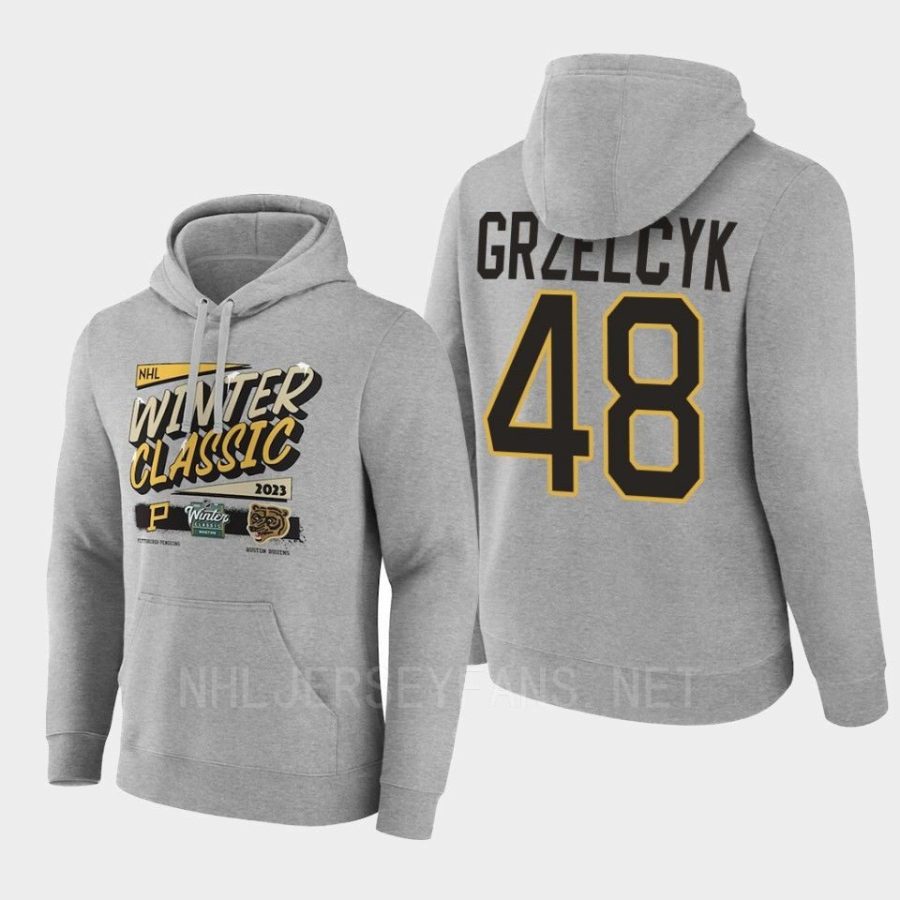 bruins matt grzelcyk grey 2023 winter classic matchup hoodie