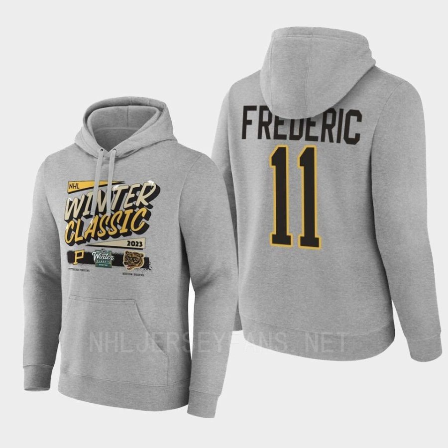 bruins trent frederic grey 2023 winter classic matchup hoodie