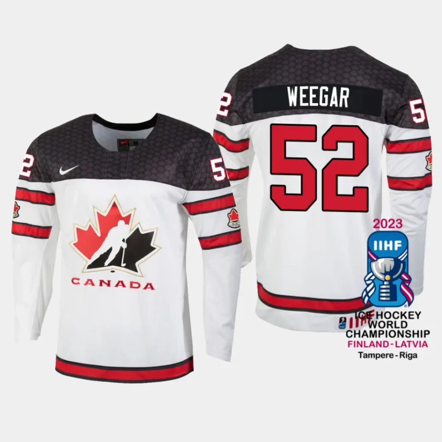 canada hockey mackenzie weegar 2023 iihf world championship men home jersey white