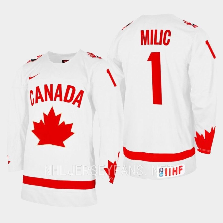 canada hockey thomas milic 2023 iihf wjc one leaf jersey white