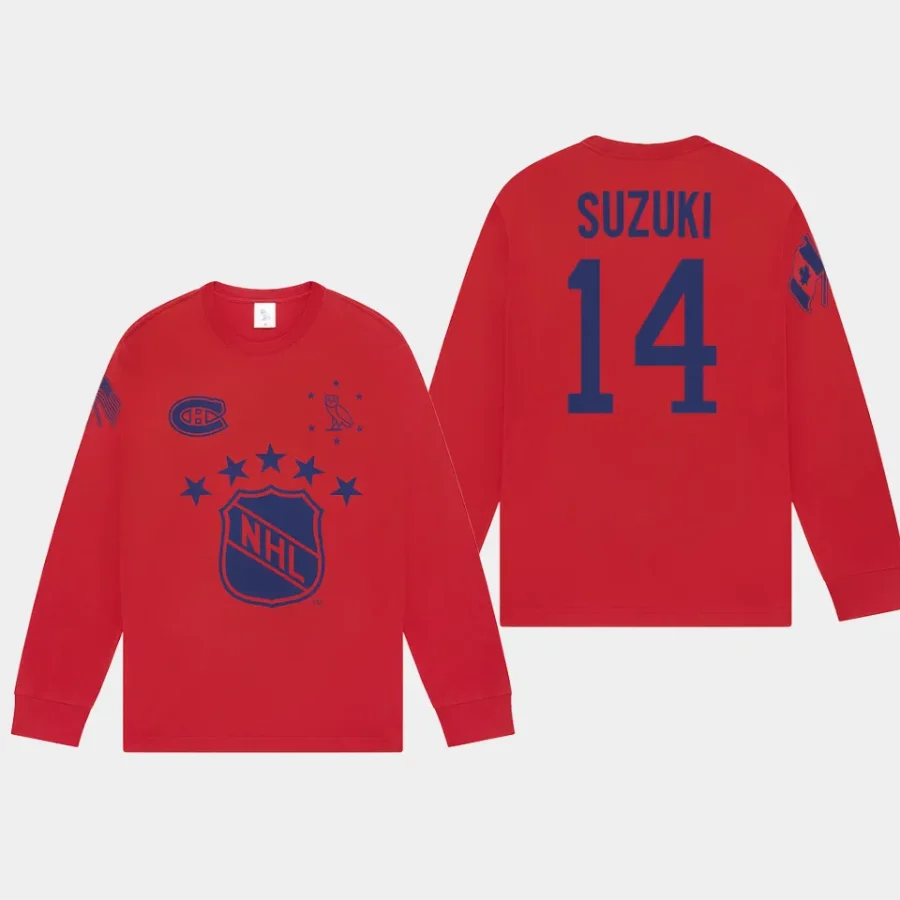 canadiens nick suzuki red long sleeve ovo x nhl t shirt