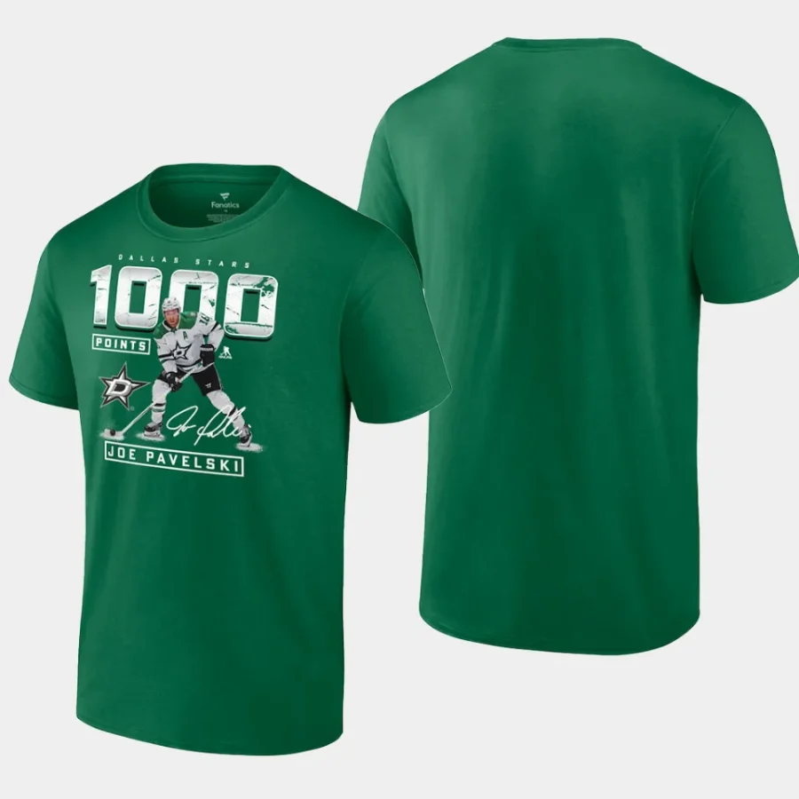 dallas stars joe pavelski green 1000 career points t shirt