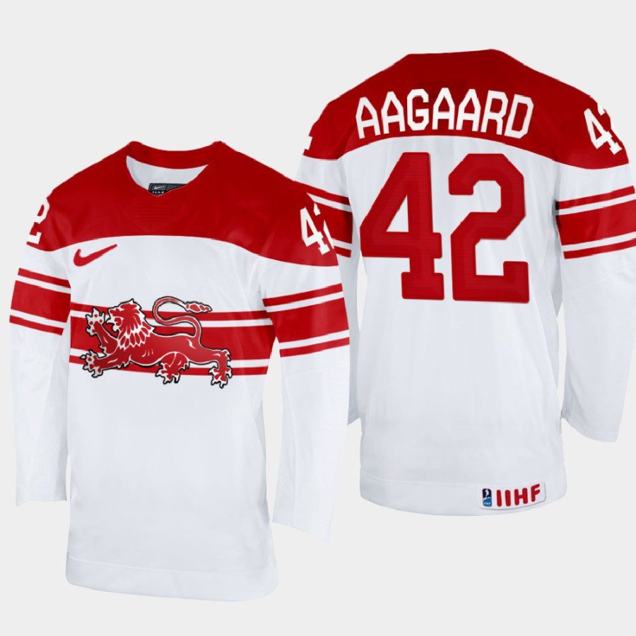 denmark hockey mikkel aagaard 2022 iihf world championship home jersey white