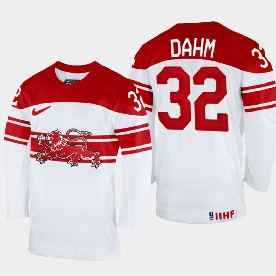 denmark hockey sebastian dahm 2022 iihf world championship home jersey white