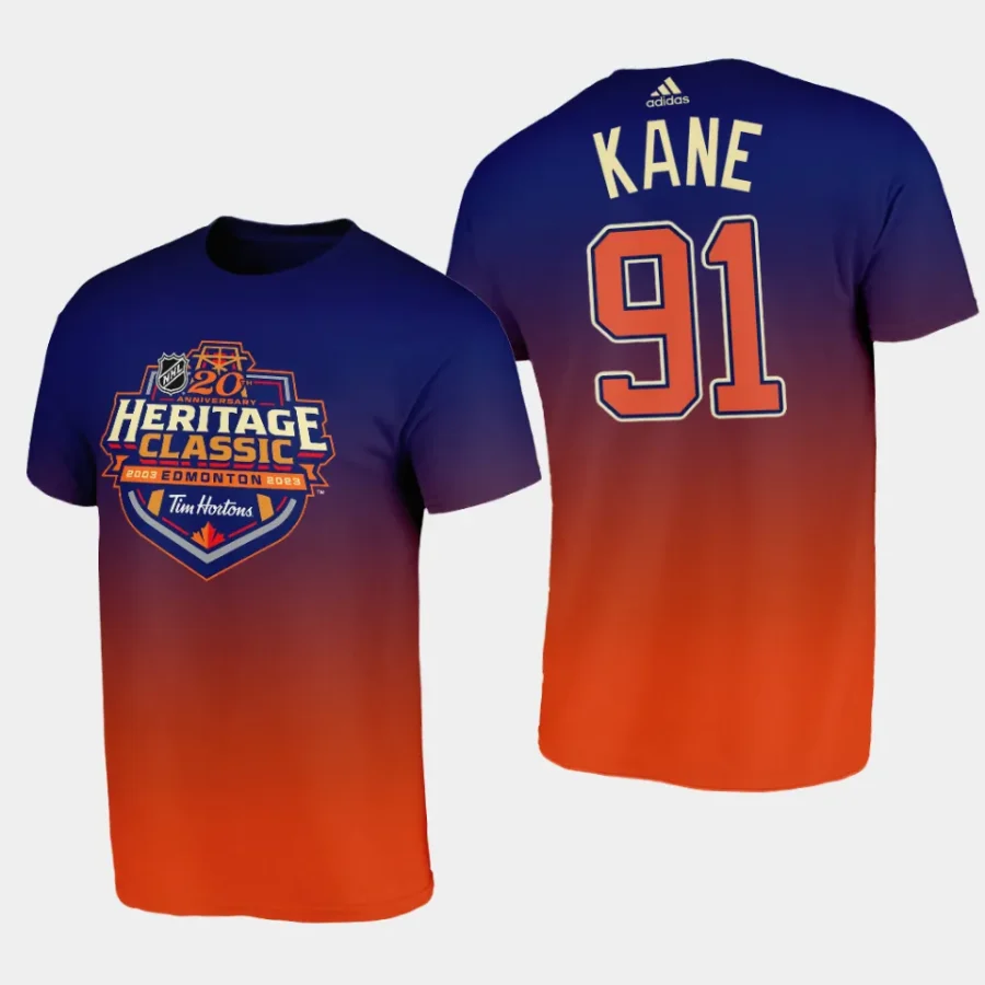 edmonton evander kane blue orange20th anniversary 2003 2023nhl heritage classic t shirt