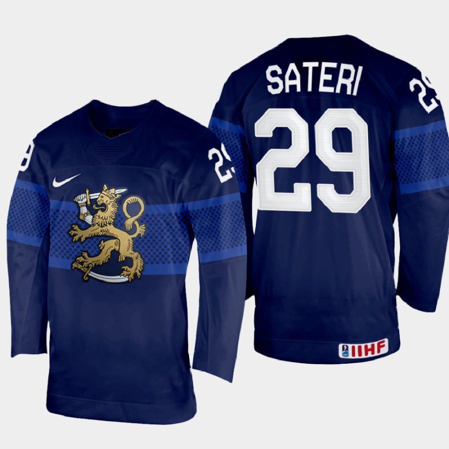 finland hockey harri sateri 2022 iihf world championship away jersey navy