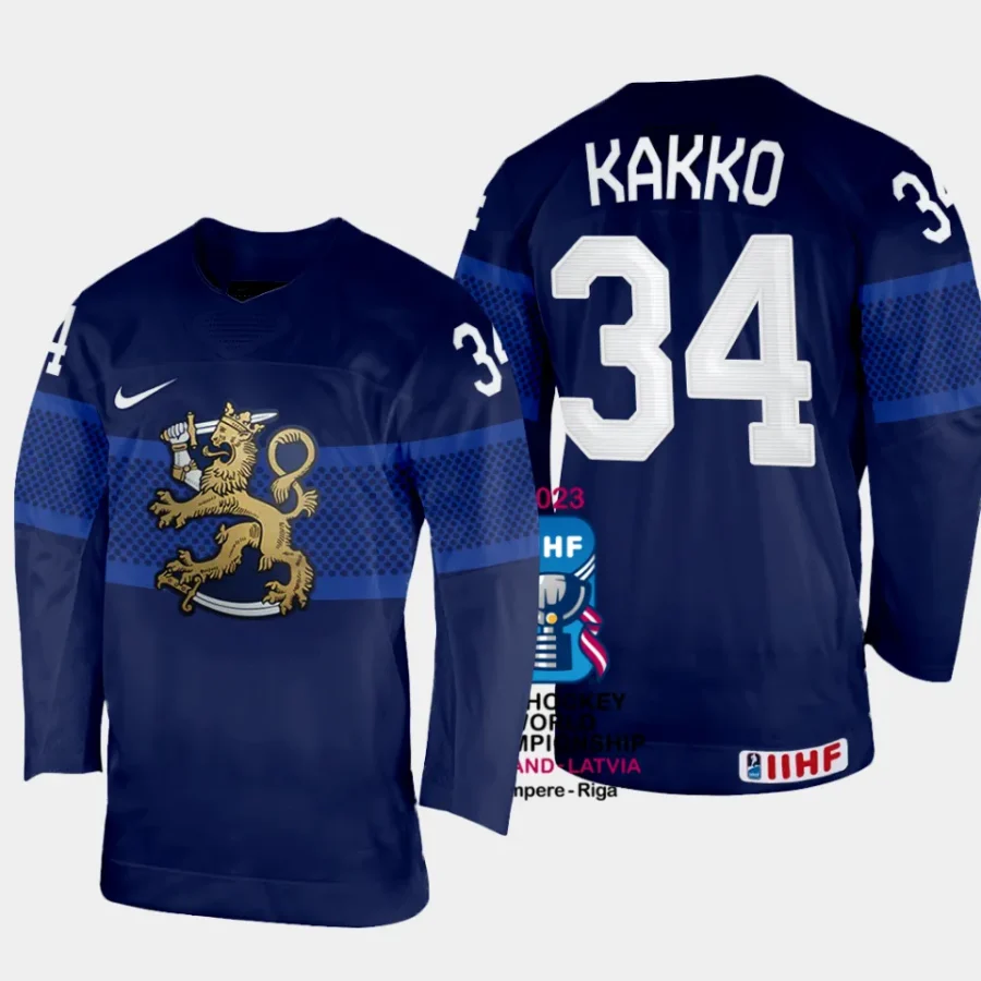 finland hockey kaapo kakko 2023 iihf world championship men away jersey navy