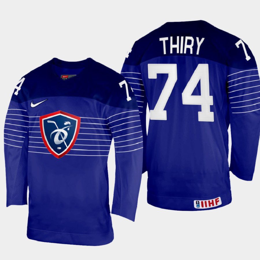 france hockey thomas thiry 2022 iihf world championship away jersey navy