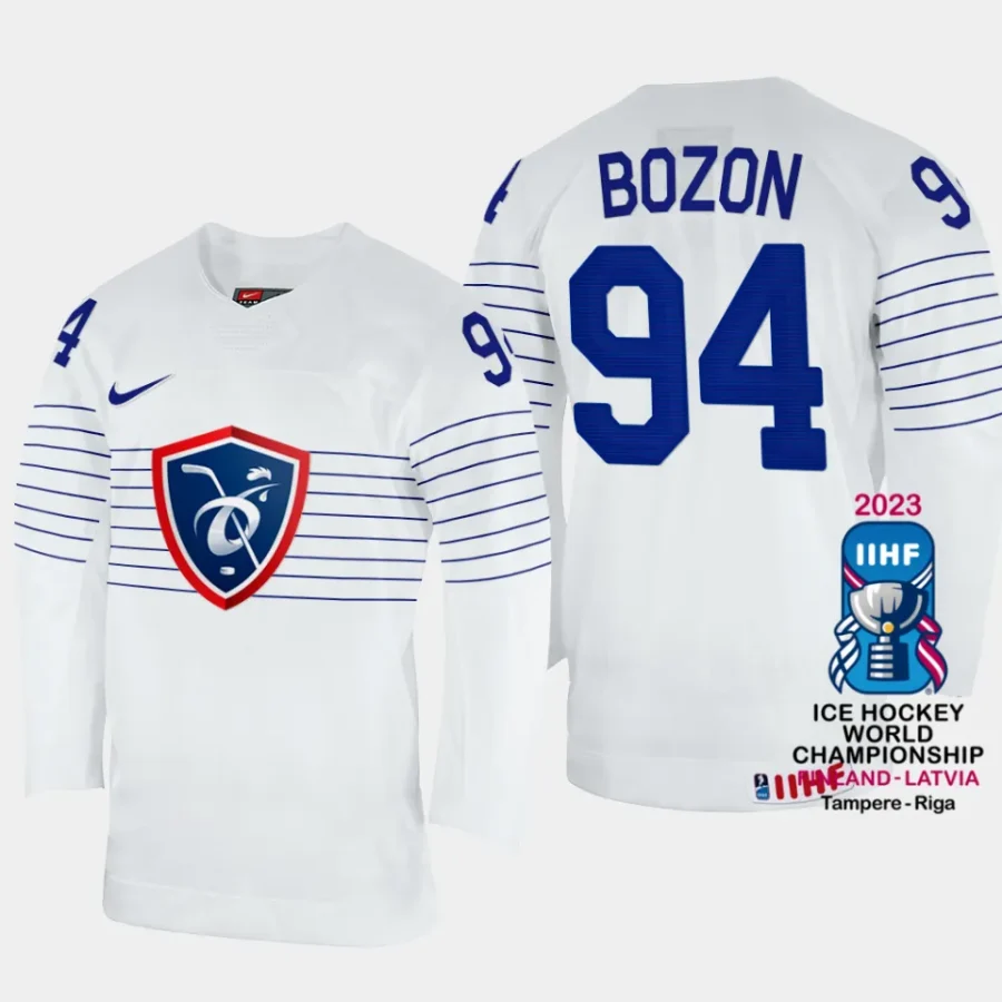 france hockey tim bozon 2023 iihf world championship men home jersey white