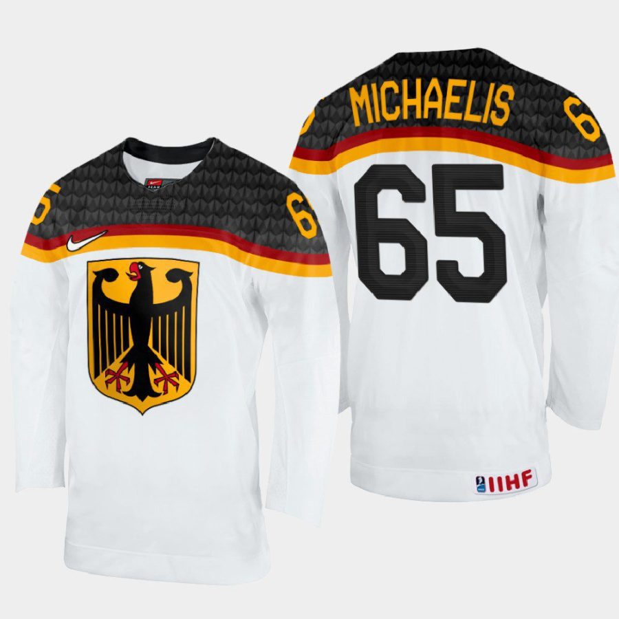 germany hockey marc michaelis 2022 iihf world championship home jersey white