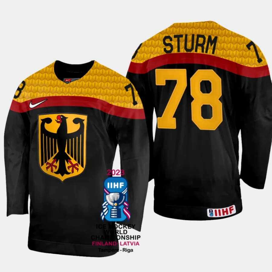 germany hockey nico sturm 2023 iihf world championship men away jersey black