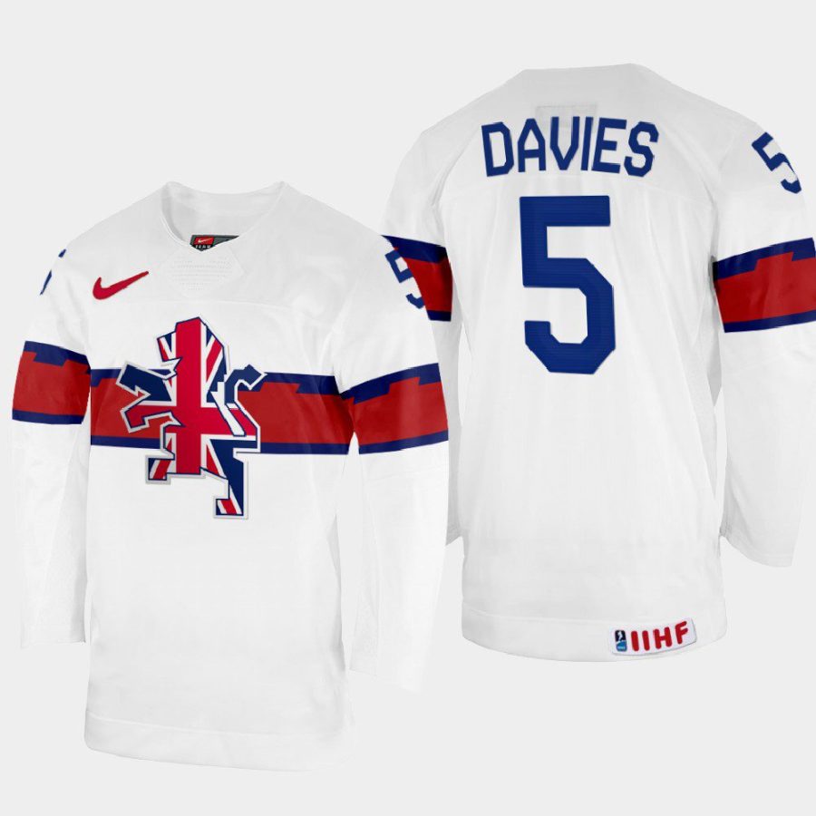 great britain hockey ben davies 2022 iihf world championship home jersey white