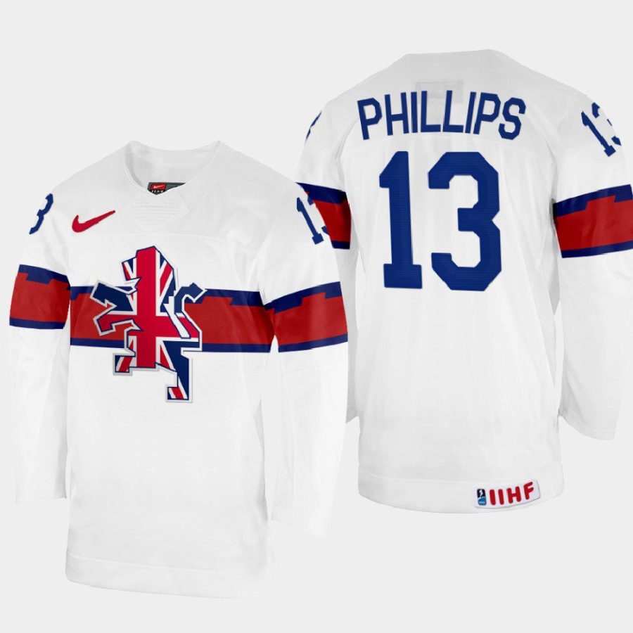 great britain hockey david phillips 2022 iihf world championship home jersey white