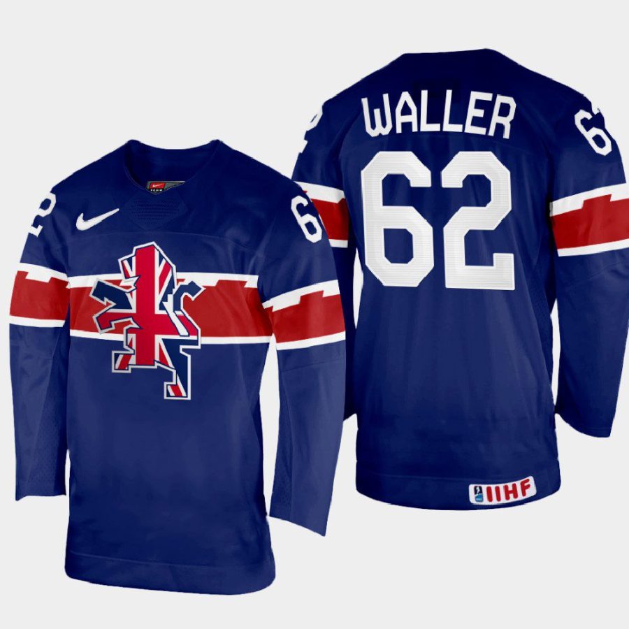 great britain hockey joshua waller 2022 iihf world championship away jersey navy