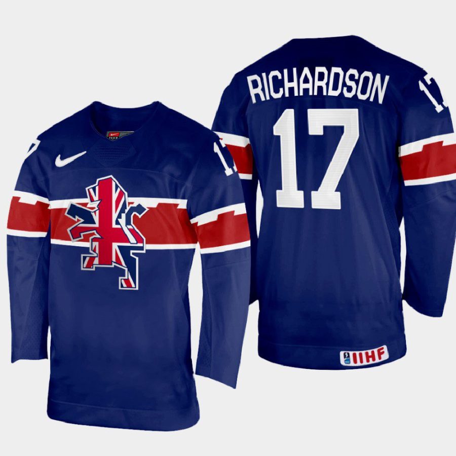 great britain hockey mark richardson 2022 iihf world championship away jersey navy