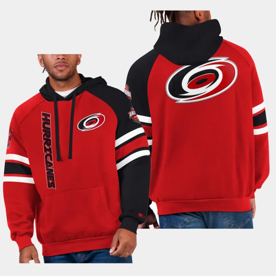 hurricanes red black gauntlet starter raglan pullover hoodie