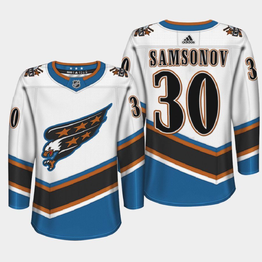 ilya samsonov capitals white screaming eagle throwback jersey