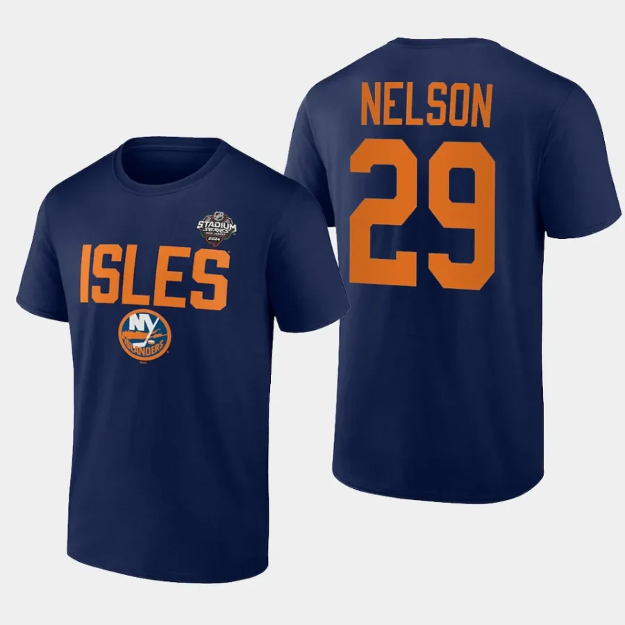 islanders brock nelson navy 2024 nhl stadium series logo t shirt