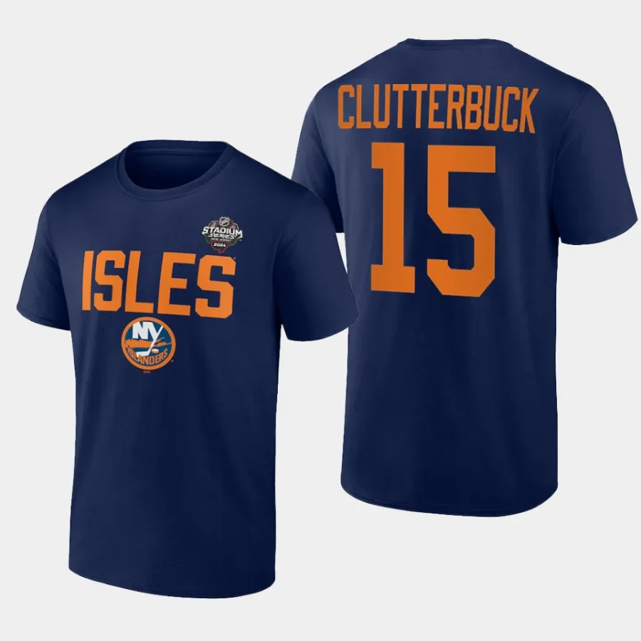 islanders cal clutterbuck navy 2024 nhl stadium series logo t shirt