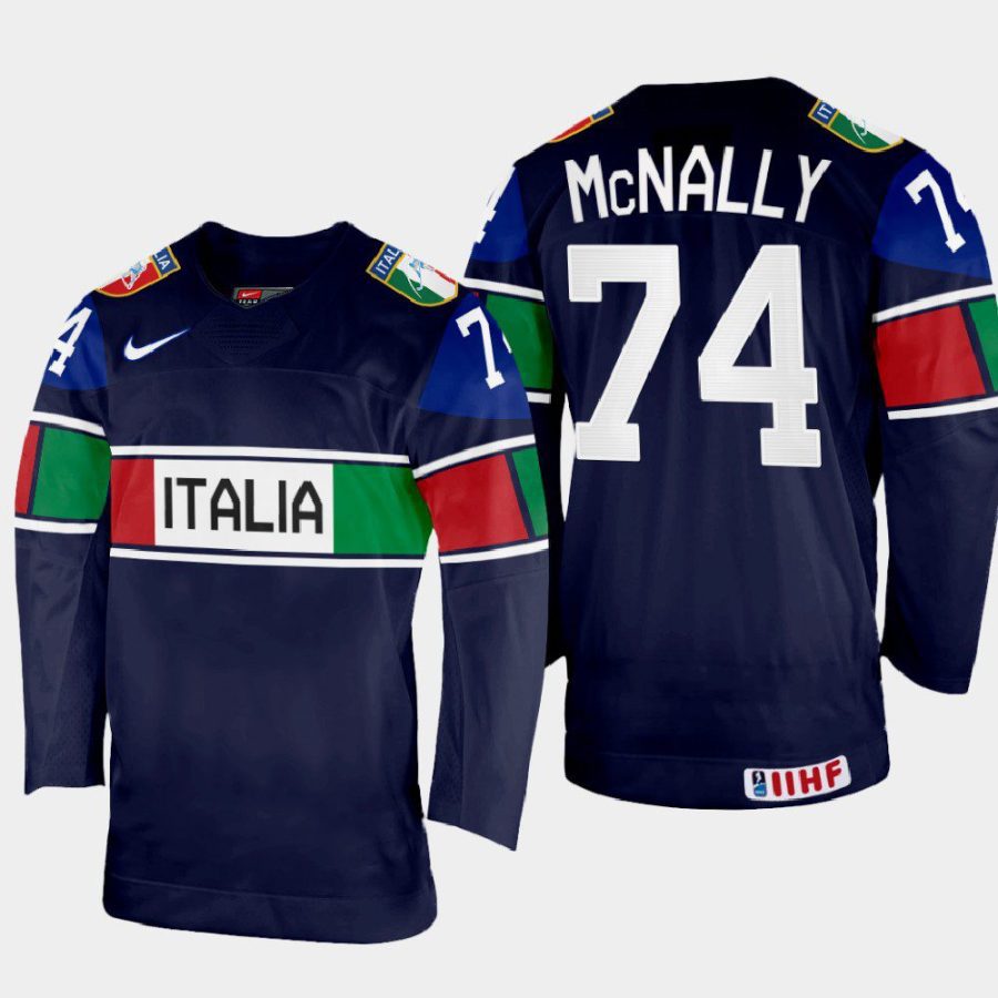 italy hockey brandon mcnally 2022 iihf world championship away jersey navy