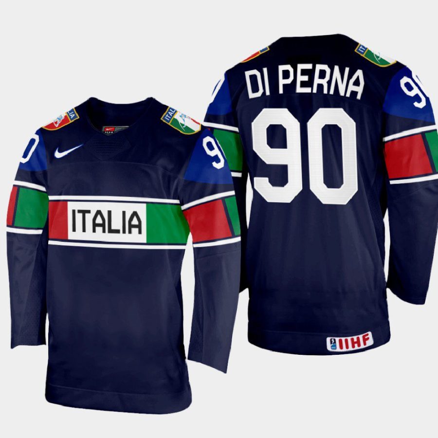 italy hockey dylan di perna 2022 iihf world championship away jersey navy