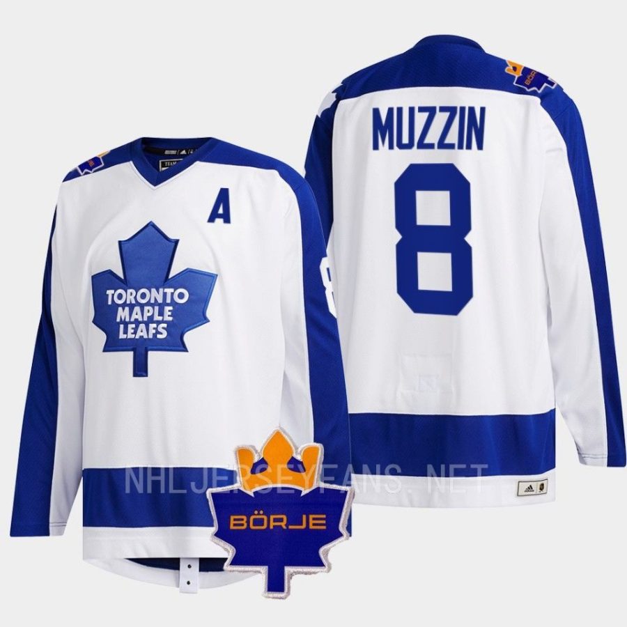 jake muzzin maple leafs white memorial borje patch classic jersey