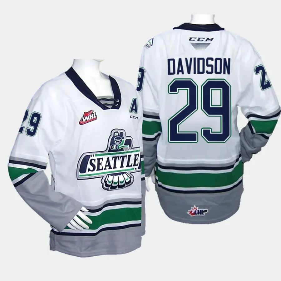 jared davidson seattle thunderbirds white 2023 whl championship replica jersey