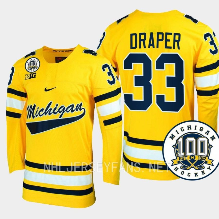 kienan draper michigan wolverines maize 100th anniversary hockey jersey