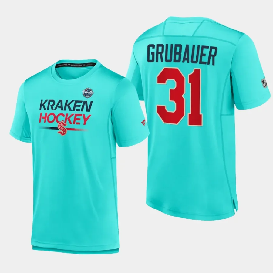 kraken philipp grubauer light blue 2024 nhl winter classic authentic pro tech t shirt