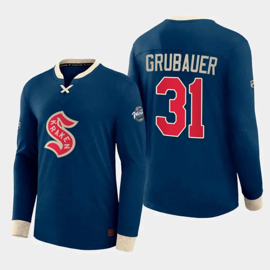 kraken philipp grubauer navy authentic pro 2024 nhl winter classic t shirt