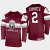 latvia hockey karlis cukste 2022 iihf world championship away jersey maroon